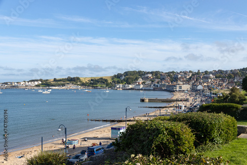 Swanage sea front with its attractive parkland on a sunny summer’s day