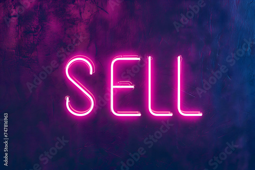 Neon inscription word sell. Neural network generated image. Not based on any actual scene or pattern.