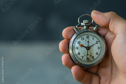 A hand holding a modern stopwatch