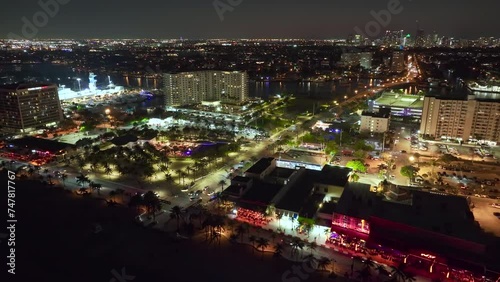 Wallpaper Mural Fort Lauderdale city at night. Las Olas Beach in front of high luxury hotels and condos. High angle view of tourist infrastructure in southern Florida, USA. Torontodigital.ca