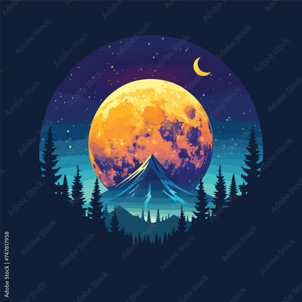 Full moon icon in night background.