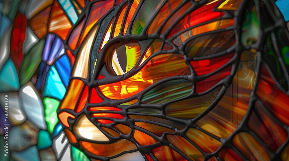 cat stained glass window 