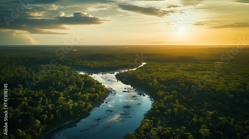 Enchanting Amazon Rainforest Sunset: Aerial View Captured by Canon RF 50mm f/1.2L USM Lens © Nazia