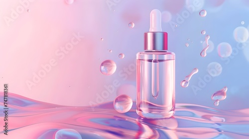Glass Bottle of Serum on a Colorful Background