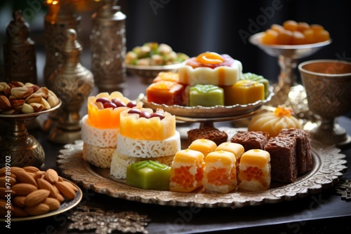 Delicious traditional sweets and desserts served during Eid al-Fitr, tempting viewers with their mouthwatering appearance photo