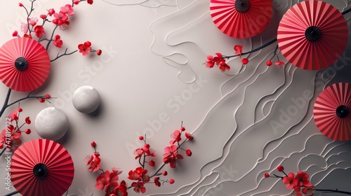 white background Elegant with intricately designed red-pink flowers. It is delicately raised to create a stunning 3D effect  adding depth and richness to the image.