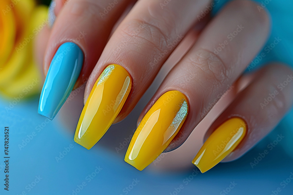 Obraz premium manicure and nails, hands with manicure, manicure and pedicure, Nails, trending nail art nails, one hand, perfect fingers, perfect long nails