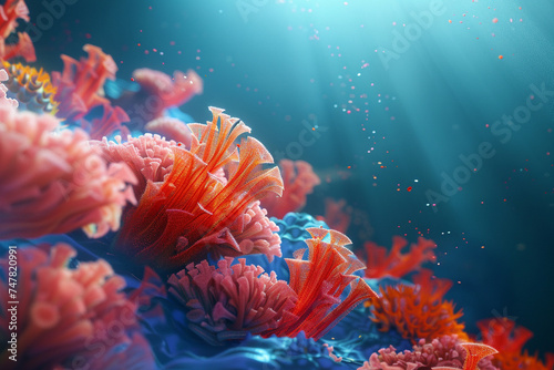3d render of an underwater scene of flowing liquid corals