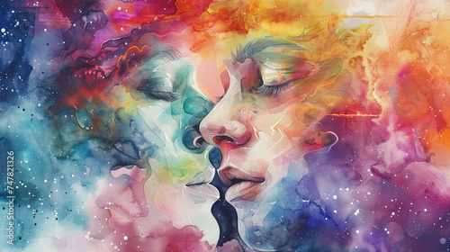 A vibrant watercolor canvas illustrating the chaotic beauty of dreams influencing relationships