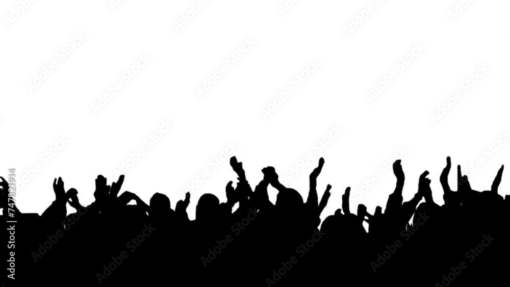 Crowd silhouette of people at a club concert or sports event. Black and White for compositing and presentation. Alpha matte isolated. Crowd silhouette of people at a club concert or sports event. Black and White for compositing and presentation. Alpha matte isolated.