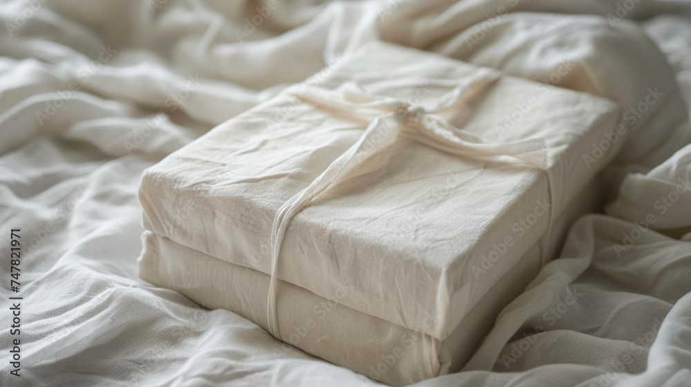 Close-up of a neatly wrapped minimalist parcel, showcasing the beauty in simplicity and attention to detail Close-up of a neatly wrapped minimalist parcel, showcasing the beauty in simplicity and attention to detail