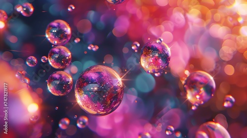 3D rendering of a colorful bubble. The bubble is made of a reflective material and is reflecting the light from the surrounding environment.