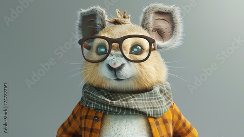 A cute and cuddly hamster wearing a plaid shirt and glasses. The hamster is looking at the camera with a friendly expression.