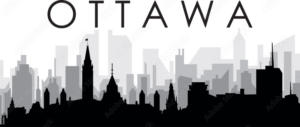 Black cityscape skyline panorama with gray misty city buildings background of the OTTAWA, CANADA with a city name tag
