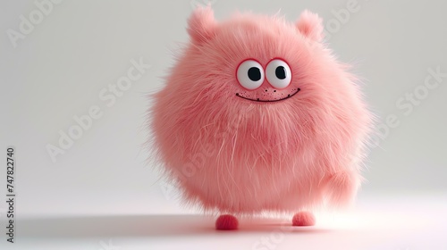 Cute and cuddly pink monster. It has big, round eyes and a friendly smile. It is covered in soft, fluffy fur and has four stubby legs. photo