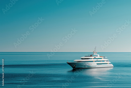 Luxury yacht cruising on calm ocean waters. Leisure and travel. © Postproduction