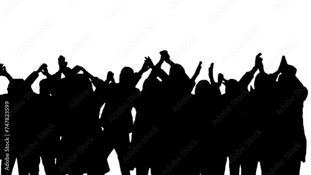 Crowd silhouette of people at a club concert or sports event. Black and White for compositing and presentation. Alpha matte isolated. Crowd silhouette of people at a club concert or sports event. Black and White for compositing and presentation. Alpha matte isolated.