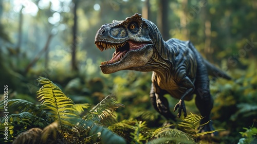 Prehistoric dinosaur in a forest. Created with Generative AI.