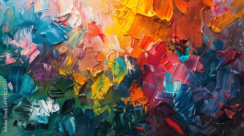 Colorful abstract painting. Thick oil paints in bright colors. The picture is very textured.