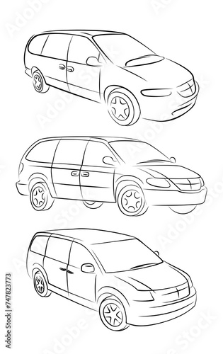 The set sketches of a old minivans.
