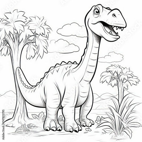 Dragon or dinosaur coloring page in black and white colors. concept drawing  children  color  color