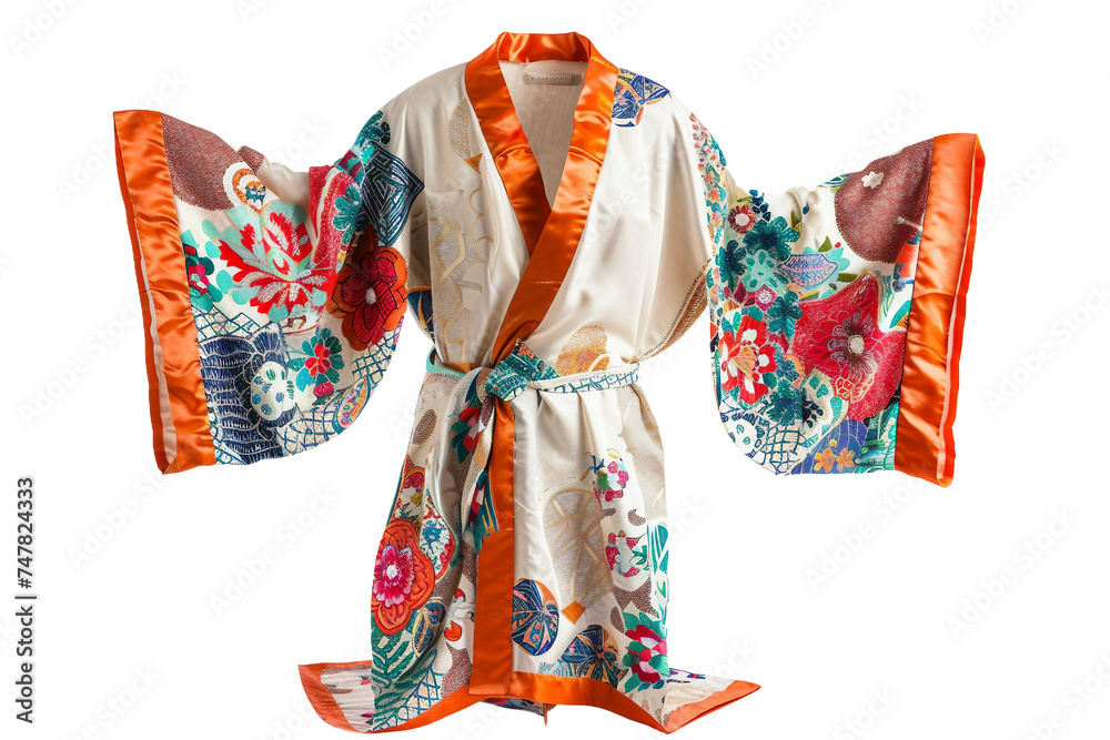 Silk Kimono Robe On Transparent Background.
