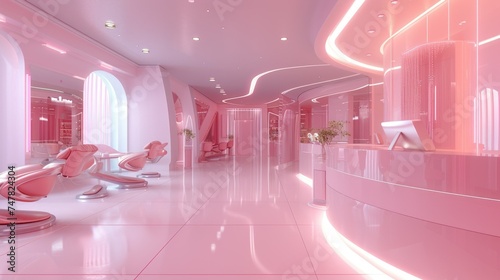 modern futuristic beauty salon in orange and peach tones. concept salon, beauty, room, future, gentle, interior