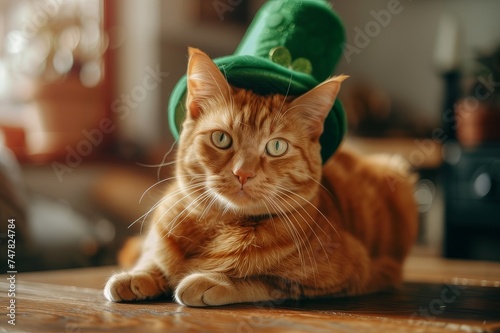 Cat Wearing Green Hat photo