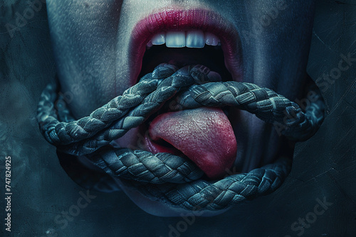 Surreal image of a tongue tied in a knot, representing the struggle of speech and expression photo