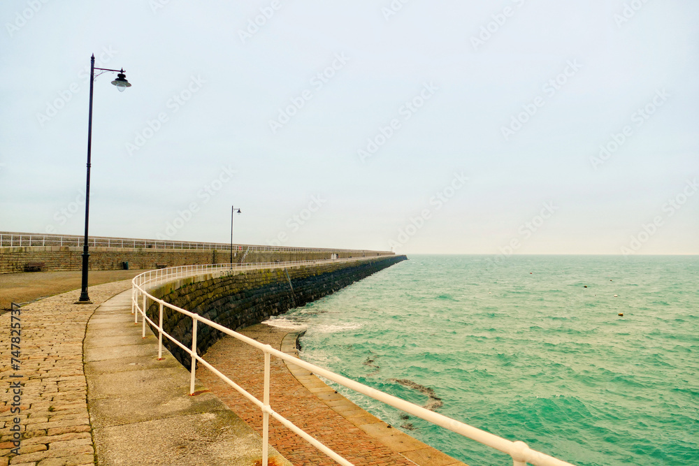 Scenic view of St. Catherine‘s Breakwater, Jersey
