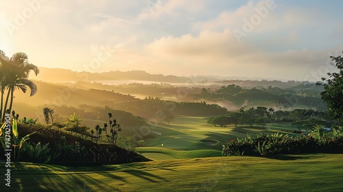 The image is a beautiful landscape of a golf course.