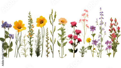 Wild Flowers Set Realistic Portrait Isolated On Transparent Background Or PNG Background.