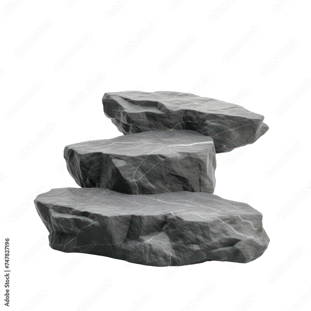 rock podium for product presentation. Natural beauty pedestal, grey color, relaxation 3d illustration on transparency background PNG