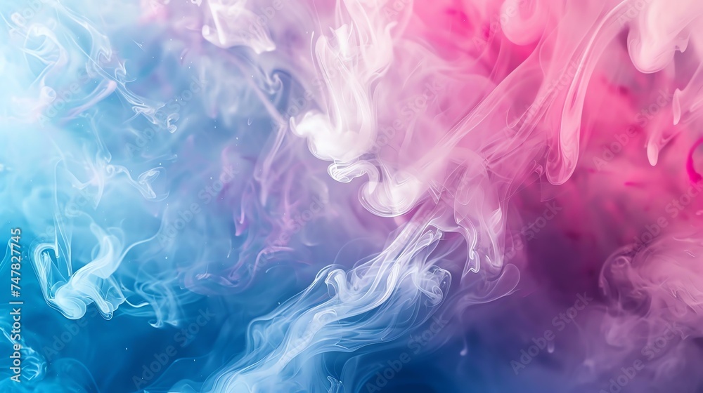Wispy tendrils of colored smoke drift and swirl against a dark background. - obrazy, fototapety, plakaty 