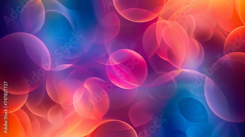 Abstract background with soft pink, blue and orange gradient and blurred shapes.