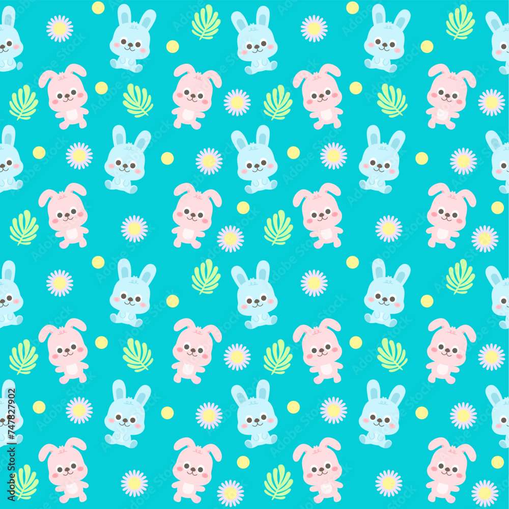 Cute little sweet bunny seamless pattern background Kids fabric textile design endless pattern vector illustration