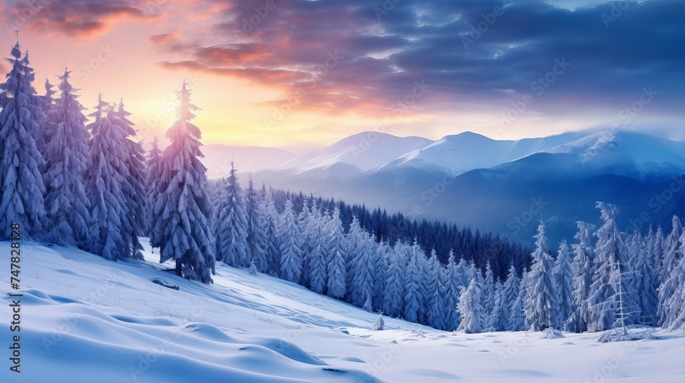 Winter Wonderland: Snow-Covered Carpathian Mountains, Festive Fir Trees, Canon RF 50mm Capture