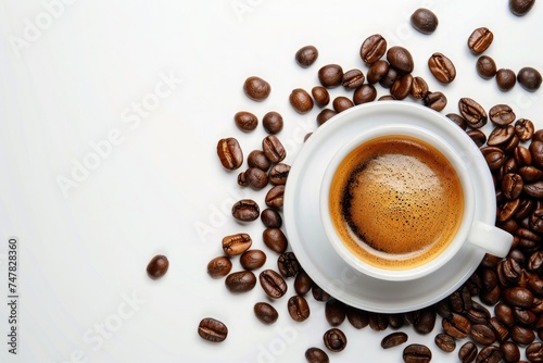 A simple, elegant coffee cup filled with black coffee, against a blank background, emphasizing minimalism and serenity