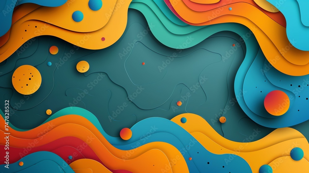 This is an abstract wavy background with a blue background and orange, red and yellow waves.