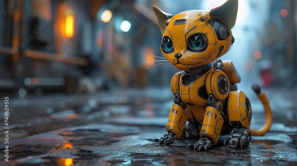 cute robot cat, future pet. Created with Generative AI. cute robot cat, future pet. Created with Generative AI.