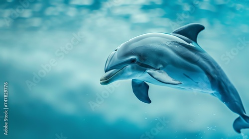          A bottlenose dolphin gracefully glides through the water  its sleek body cutting through the waves with ease.