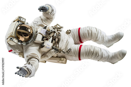 An astronaut clad in a detailed space suit floating against a transparent background, representing exploration and space travel.
