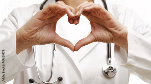 Close up of doctor’s hands forming a heart shape for health care, healthcare, charity, donation, love, hope, sharing, world heart day concept photo