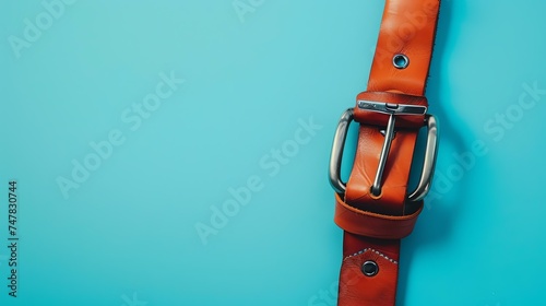 **A brown leather belt with a silver buckle on a blue background. The belt is old and worn, with visible signs of use.