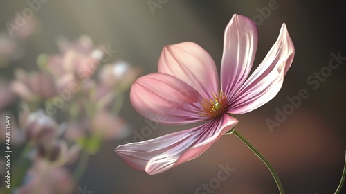 A beautiful flower in full bloom with a soft  blurred background. The flower is delicate and feminine  with a light pink color.