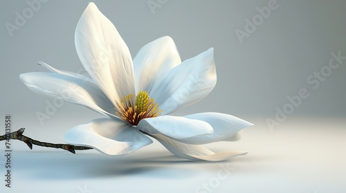 A beautiful white magnolia flower in full bloom against a soft  neutral background.