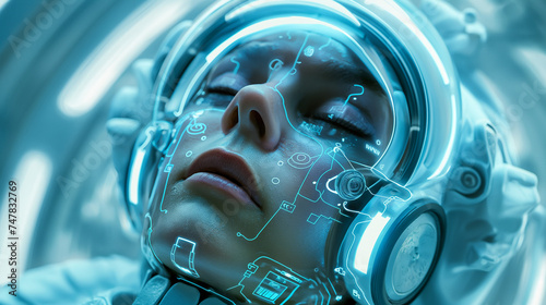 Medicine of the future. Woman has research brewing using tools of the future.