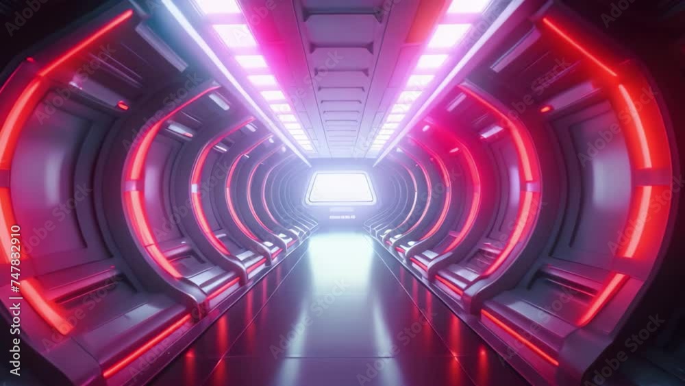 Futuristic scifi tunnel corridor with glowing lights 3D rendering, 3D ...
