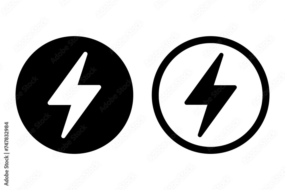 Lightning, electric power vector icon. Energy and thunder electricity symbol. Lightning bolt sign in the circle. Lightning, electric power vector icon. Energy and thunder electricity symbol. Lightning bolt sign in the circle.