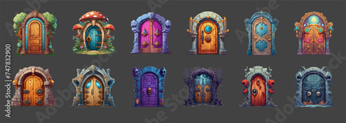 Fantasy game portals or magic doors illustration set vector